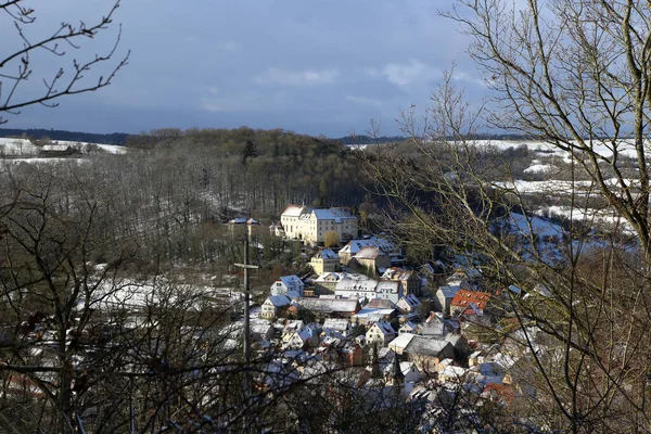 Niederstetten Germania Veduta Della Città Una Mattina Nevosa — Foto Stock