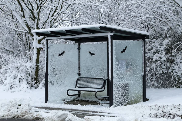 Bus Stop Winter Snowy Day — Stock Photo, Image