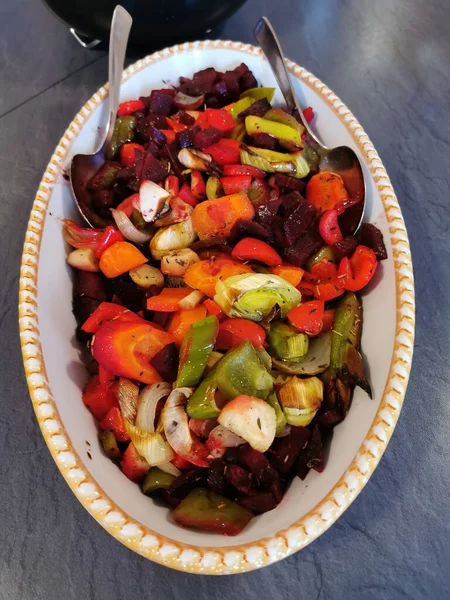 Matlagning Grönsaksgryta Från Blandning Olika Grönsaker Kastrull — Stockfoto