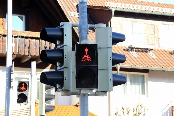 Rött Trafikljus För Fotgängare Gatan — Stockfoto