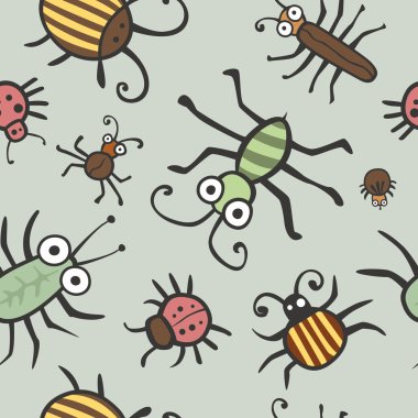 Komik hatalar ve böcekler sorunsuz vektör doku. Çocuk seamles