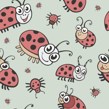 Komik hatalar, uğur böceği ve böcekler sorunsuz vektör doku. Childr