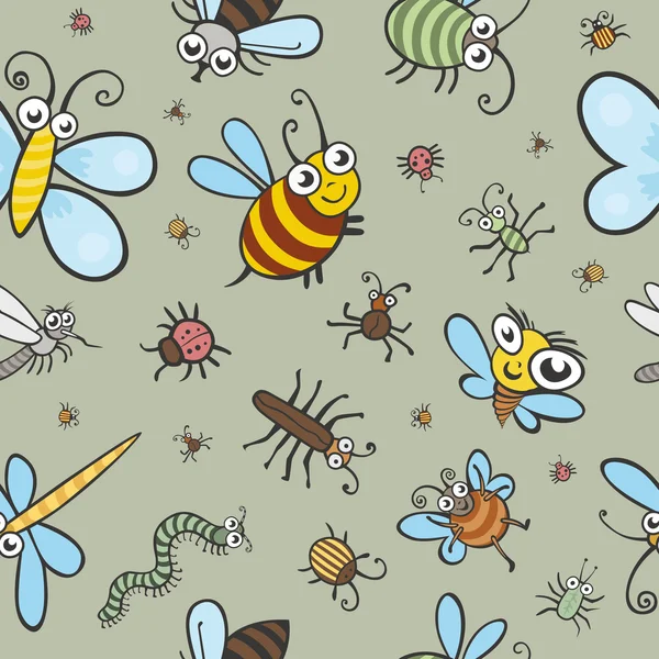 Bichos divertidos, mariquitas e insectos textura vectorial sin costuras. Childr. — Vector de stock