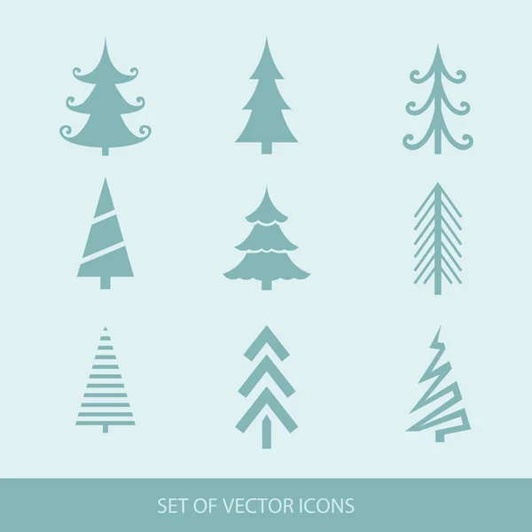 Feliz Navidad y feliz año nuevo. conjunto de árboles. Iconos vectoriales f — Vector de stock