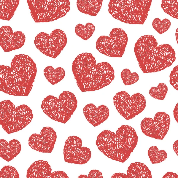 Romantische Muster mit Herzen gezeichneten Kritzeleien. Festveranstaltung, v — Stockvektor