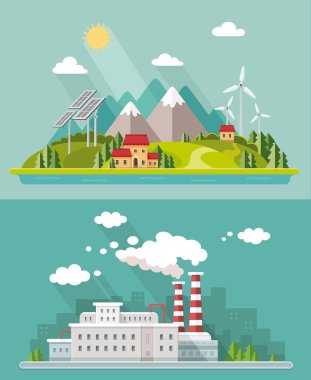 Ekoloji ayarlayın. Çevre, yeşil enerji. Eko yaşam, emisyon, nat