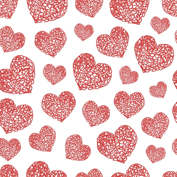 Patrón romántico con corazones pintados. Evento de celebración, Valenti — Vector de stock