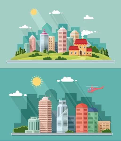 Paisaje - ilustración del paisaje urbano de verano. diseño de ciudad, un metro — Vector de stock