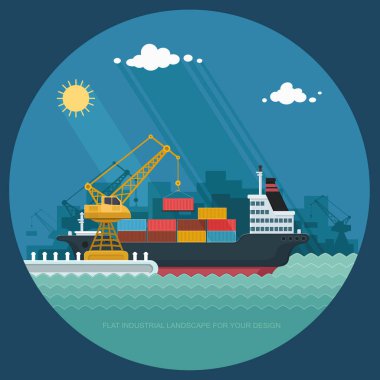 Landscape seaport. The crane which unloads. Carrier, Cranes in P clipart