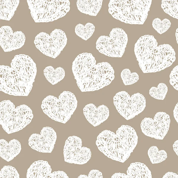 Romantische patroon met hart getrokken doodles. Feestelijke gebeurtenis, V — Stockvector