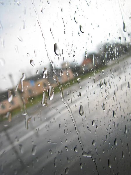 Druppels Het Glas Van Autorit Zware Regen Buiten Het Venster — Stockfoto