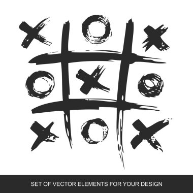 Tic Tac Toe. İzole boyalı mürekkep lekesi fırça doku. Ba