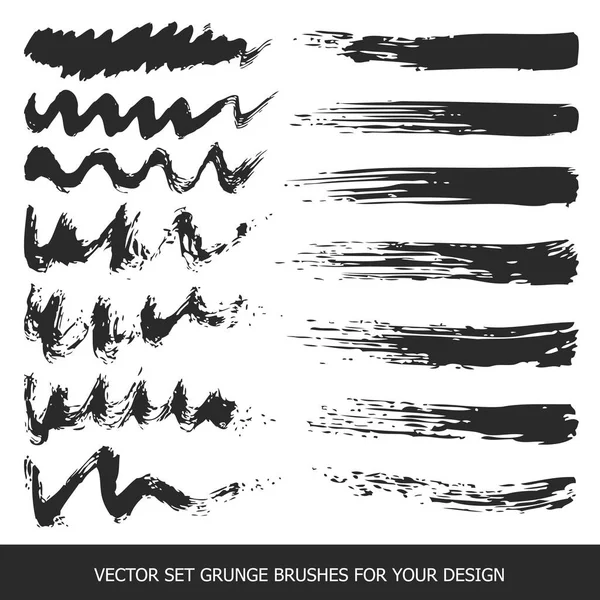 Conjunto de rayas grunge pintadas. Etiquetas negras, textura de pintura. Cepillo s — Archivo Imágenes Vectoriales