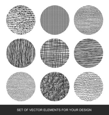 Dokular, fırçalar, grafik, tasarım öğesi koleksiyonu. El-