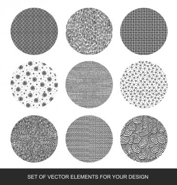 Dokular, fırçalar, grafik, tasarım öğesi koleksiyonu. El-