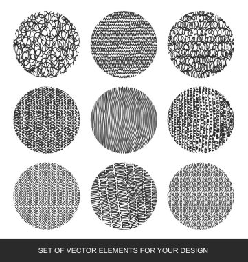 Dokular, fırçalar, grafik, tasarım öğesi koleksiyonu. El-
