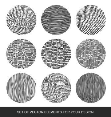 Dokular, fırçalar, grafik, tasarım öğesi koleksiyonu. El-