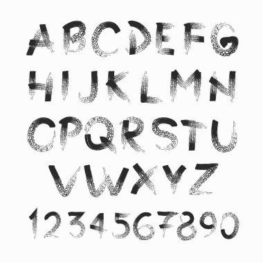 El çizim alfabesi, vektör çizim manga. Sanat grunge typ