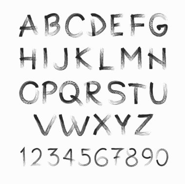 El çizim alfabesi, vektör çizim manga. Sanat grunge typ