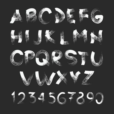 El çizim alfabesi, vektör çizim manga. Sanat grunge typ