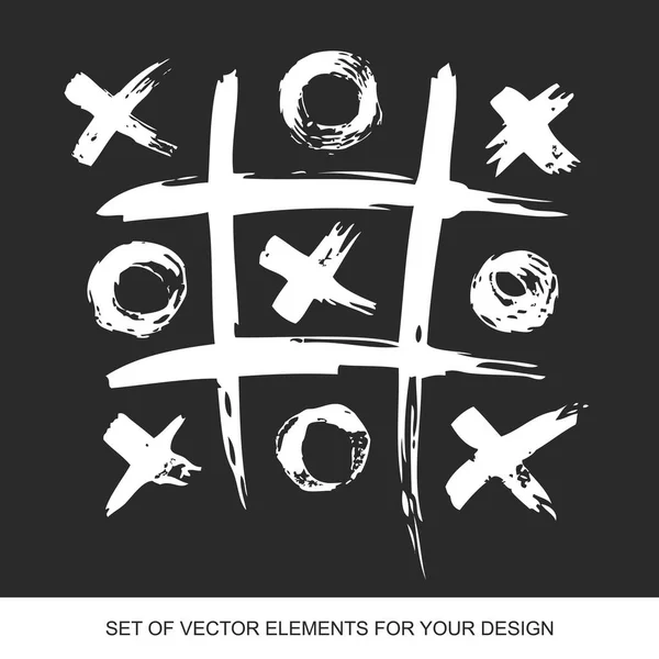 Tic Tac Toe. Festett Grunge tinta blot ecset textúra elszigetelt. Ba — Stock Vector