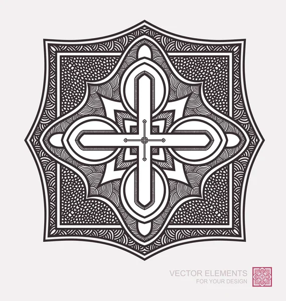 Ornement floral abstrait de forme ronde. Croix chrétienne, graphi — Image vectorielle
