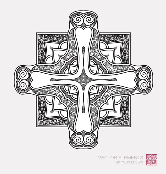 Ornement floral abstrait de forme ronde. Croix chrétienne, graphi — Image vectorielle