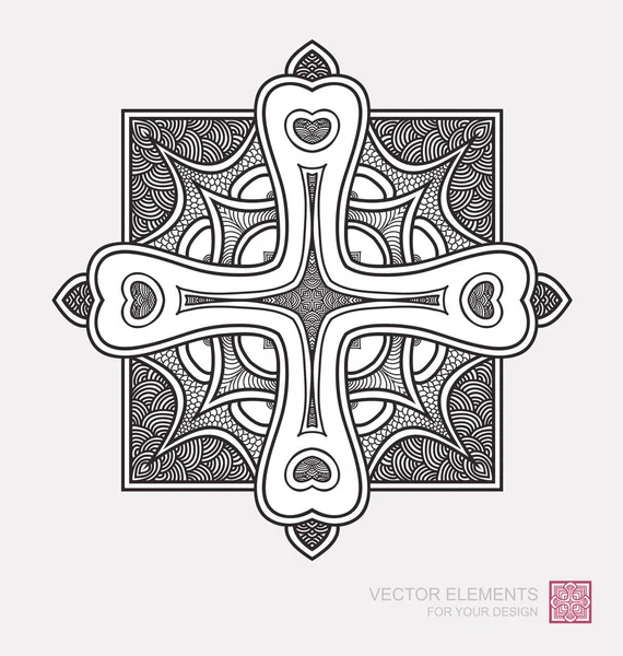 Ornamento floreale astratto di forma rotonda. Croce cristiana, graphi — Vettoriale Stock