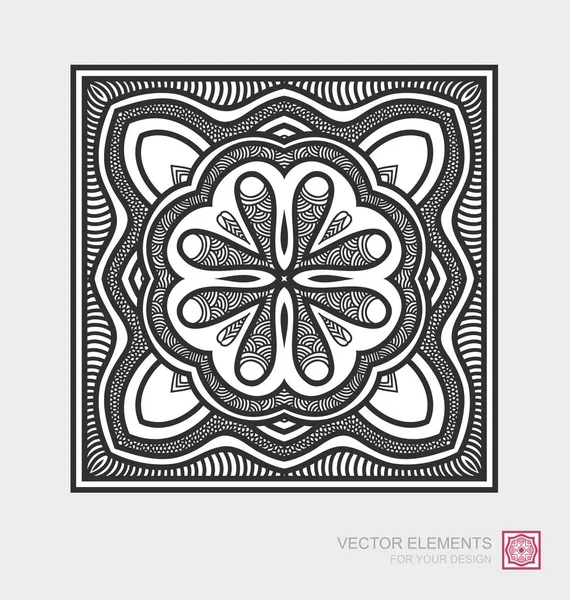 Ornamento abstrato floral de forma quadrada. Monocromático decorativo — Vetor de Stock