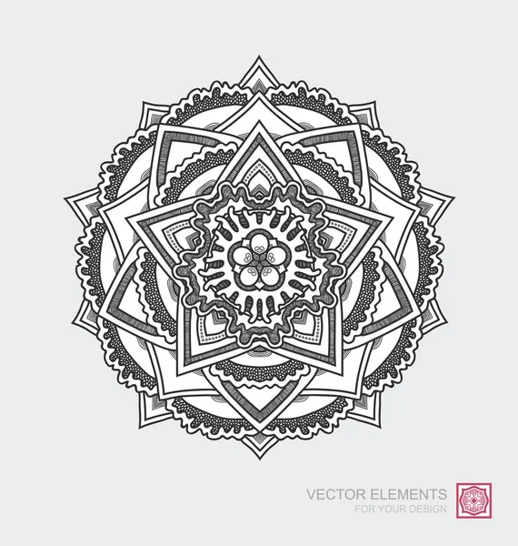 Florales abstraktes Ornament von runder Form. Mandala, grafische Elefanten — Stockvektor