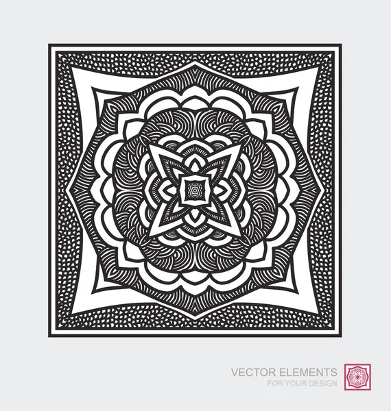 Ornement abstrait floral de forme carrée. Décoratif monochrome — Image vectorielle