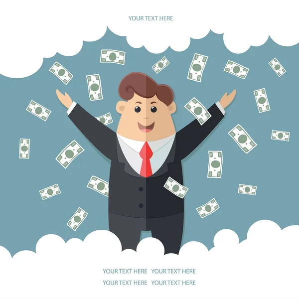 Man in a suit with a red tie getting a lot of money. boss, offic — Stock Vector