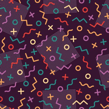 Kaotik Zigzag, dalga, daire, artı, renk örnekleri memphis se çapraz