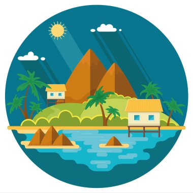 Yaz Cennet okyanus manzara. Kulübelerde ile güzel bir ada