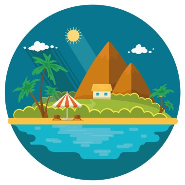 Yaz Cennet okyanus manzara. Kulübelerde ile güzel bir ada