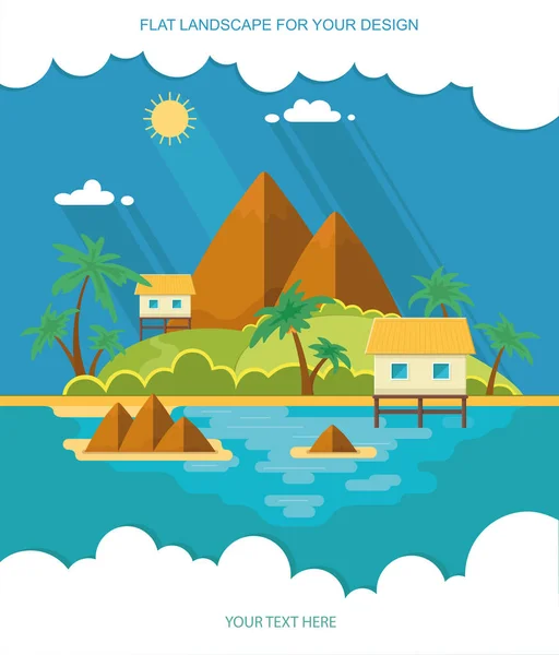 Summer paradise ocean landscape. A beautiful island with huts in