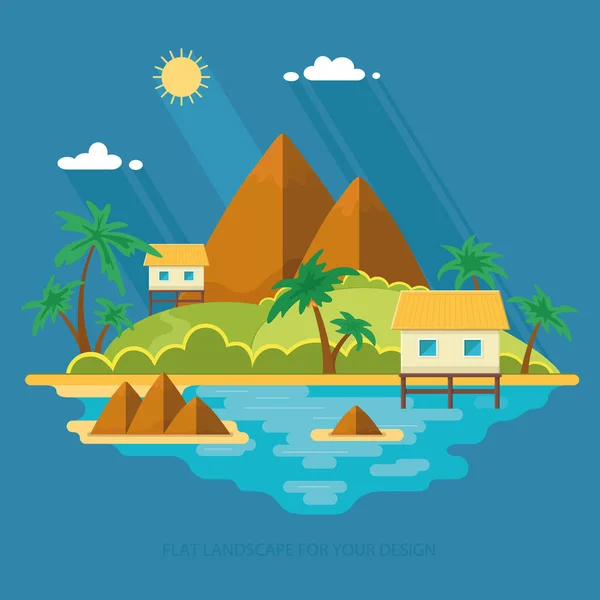 Summer paradise ocean landscape. A beautiful island with huts in