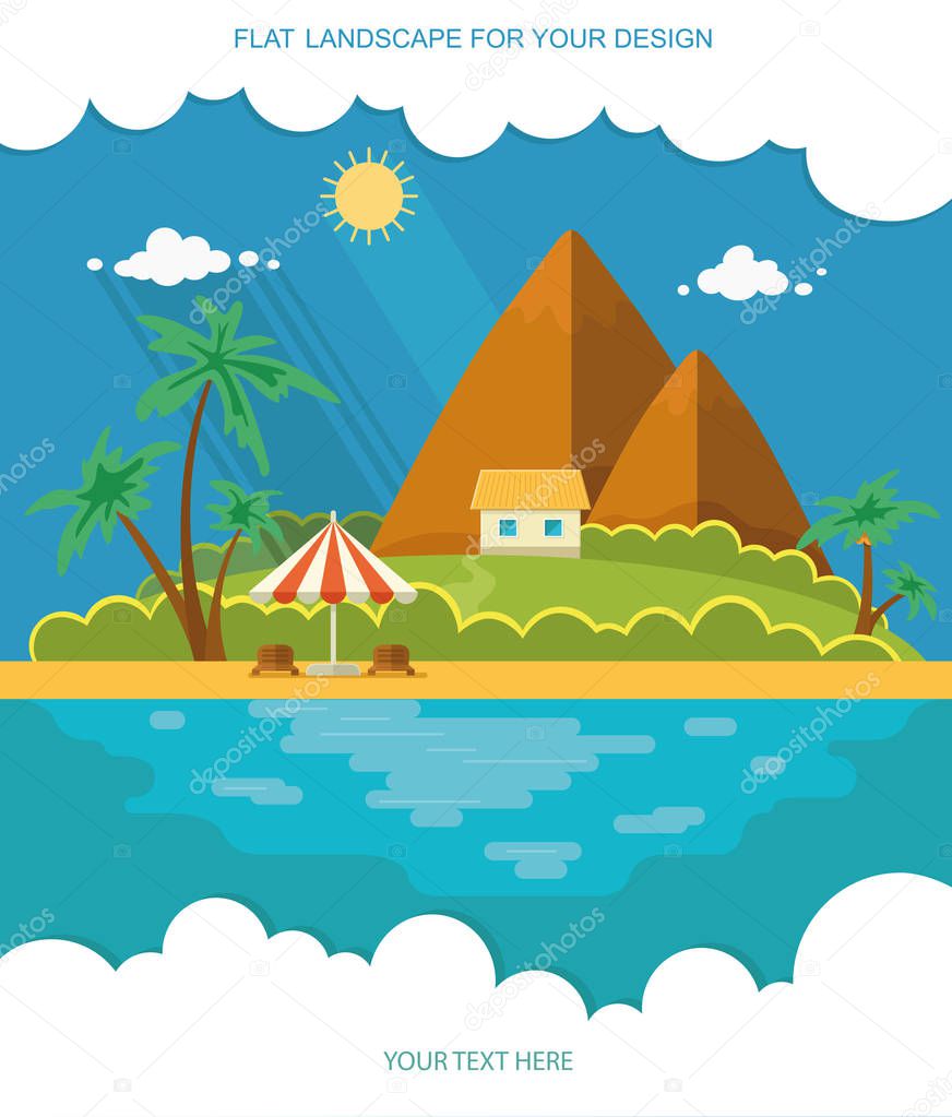 Summer paradise ocean landscape. A beautiful island with huts in