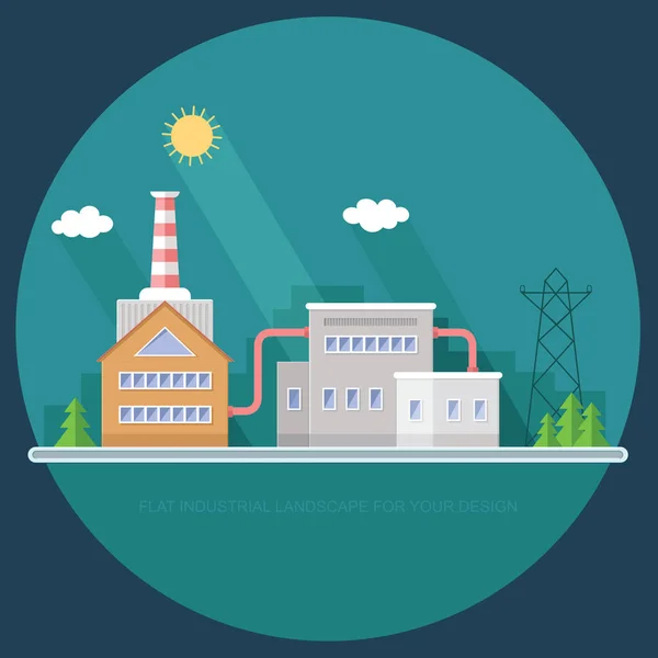 Βιομηχανική επίπεδη στυλ ένα διάνυσμα. Φυτό ή κτίριο εργοστασίου. ro — Διανυσματικό Αρχείο