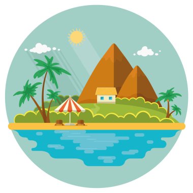 Yaz Cennet okyanus manzara. Kulübelerde ile güzel bir ada