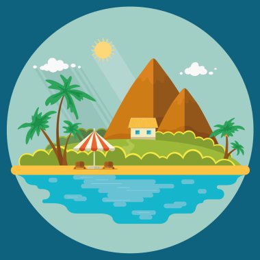 Yaz Cennet okyanus manzara. Kulübelerde ile güzel bir ada