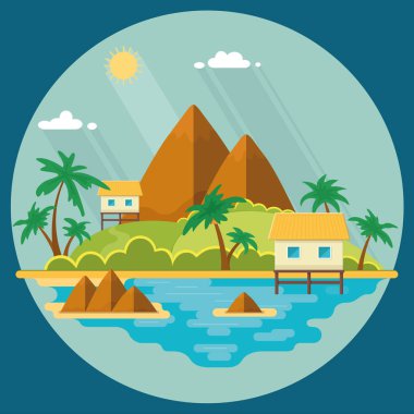 Yaz Cennet okyanus manzara. Kulübelerde ile güzel bir ada