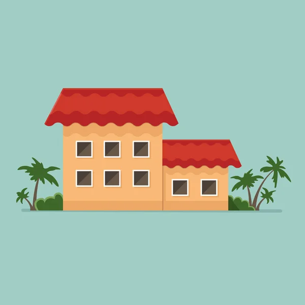 Grafisk dekorativa hus, sommarlovet. Landskap i en minima — Stock vektor