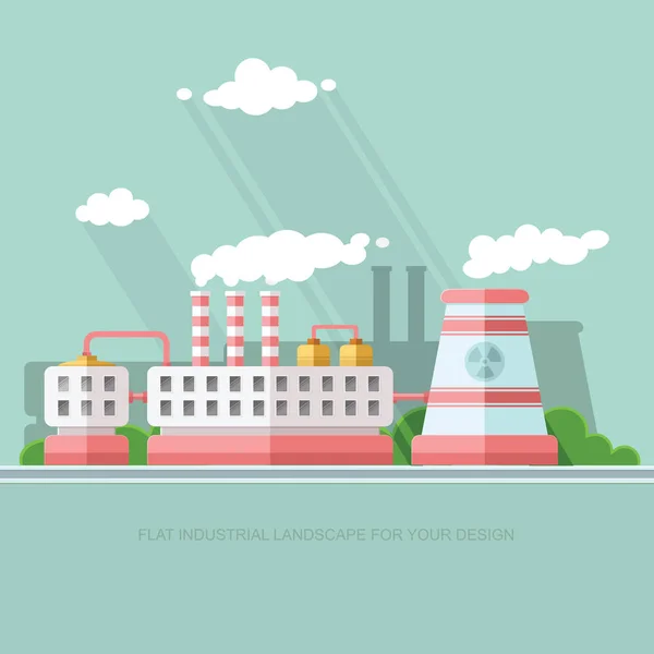 Kerncentrale en fabriek. Atoom, straling energie industri — Stockvector