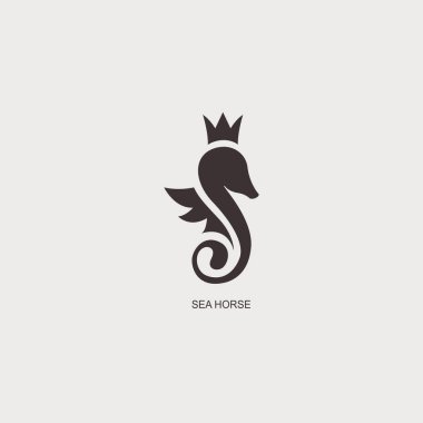 Stilize grafik deniz atı. Deniz yaşamını siluet çizimi. 