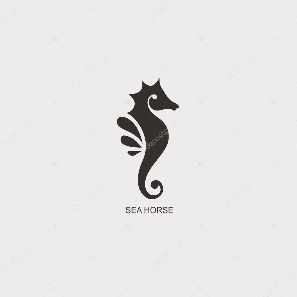 Stylized graphic Seahorse. Silhouette illustration of sea life. 