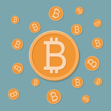 Altın bitcoin dijital para, altın sikkeler arka planda