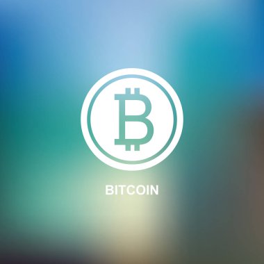 Bitcoin cripto para birimi blockchain düz üzerinde gradyan arka plan bulanık. Blok zinciri etiket web veya baskı için. Vektör işareti, simge, logo
