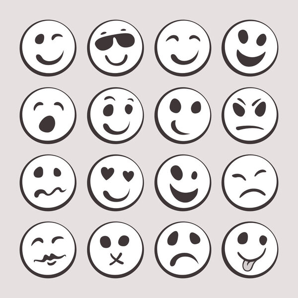 Набор графических эмотиконов. Коллекция Эмодзи. Иконки улыбки. Isol
