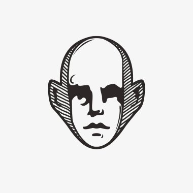 Bir adamın kafasını Grunge korkunç grafik simgesini çizilmiş. Vektör çizim insanlar. Portre modern stil tasarım